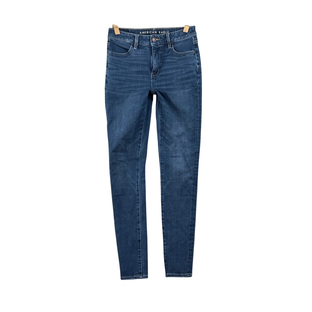 American Eagle The Dream Jean Women 4 Long Blue Skinny High Rise Stretch Denim
